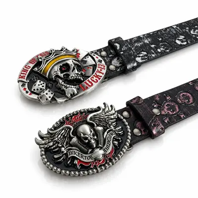 Vintage Skull Belt - Men's Retro Skull Punk Motorcycle Style Metal Buckle Trendy Leather Belt