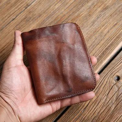 Handgefertigte Herrenbrieftasche, kurz, Hochformat, Leder - 7