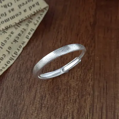 S925 silver flat ring for women, minimalist brushed matte