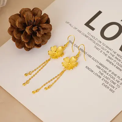 Sand gold earrings, premium niche earrings for women, long-lasting imitation yellow metal tassel earrings, cross-border brass accessories - 7