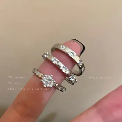 Zircon adjustable open ring, minimalist design - 2