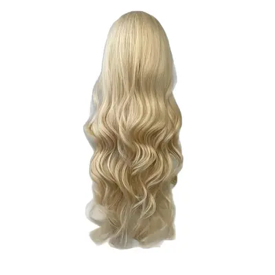 Light Blonde Long Wavy Synthetic Wig with Center Part Bangs