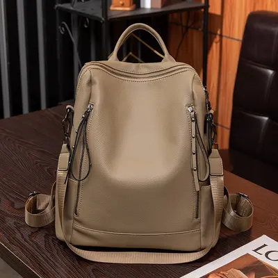Women's Korean Style Soft Leather Backpack Casual Travel Schoolbag - 3