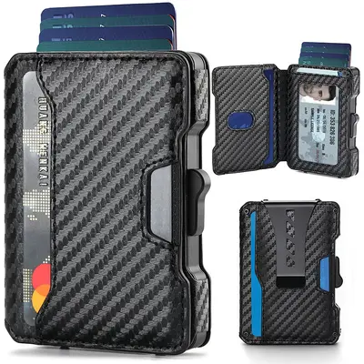 One-Click Pop-Up Metal Leather Card Holder with RFID Protection
