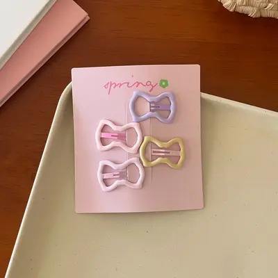 Sakura Cream Pink Hair Clip, Heart Bow Mini Clip for Women - 7
