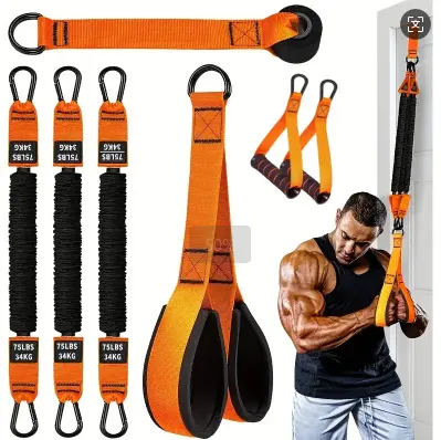 Ev tipi fitness direnç bandı seti, kulplu, kapı çapası, triceps halatı - 8