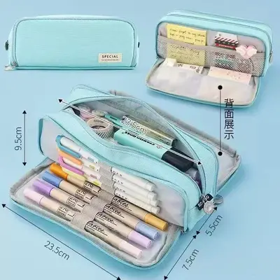 Large-Capacity Oxford Cloth Pencil Case, Double Zip, Korean Style - 12