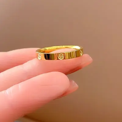 Titanium steel ring with star design, cross/grid pattern - 4