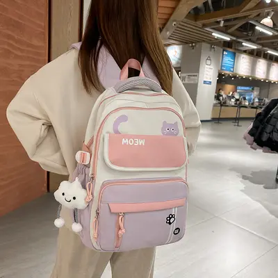 2025 Colour-Block School Backpack, Large Capacity - 4