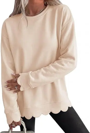 Women's Solid Color Round Neck Long Sleeve Fan-Cut Sweatshirt - 7