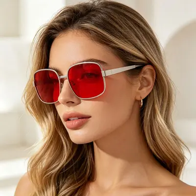 Retro Round-Square Metal Large-Frame Sunglasses for Men and Women, Driving - 2