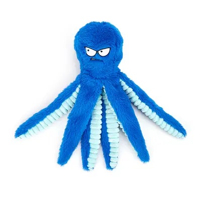 Plush Octopus Squeaky Dog Toy with Paper Crinkle, Chew-Resistant - 7