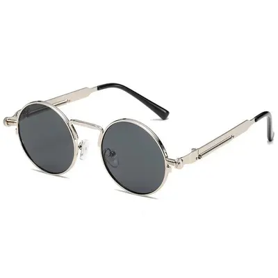 Round Steampunk Sunglasses, Unisex Vintage Style, Metal Frame with Spring Temples - 7