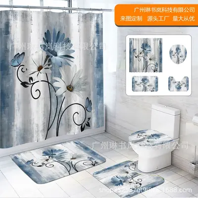 Plant Print Polyester Shower Curtain, Waterproof and Mildew Resistant - 7
