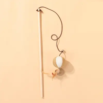 Burlap Mouse Wooden Stick Cat Teaser Wand, Interactive Handheld Cat Toy - 8