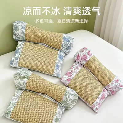 荞麦凉席颈椎枕夏季藤席凉感护颈枕家用可拆洗透气加热花草枕头