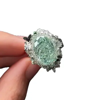 【冰萃薄荷】仿帕拉伊巴绿钻戒指重工满钻轻奢小众精致高级感指环 - 6
