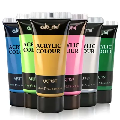 6-Color 22ML Fluorescent Acrylic Paint Set, Bright, for DIY Wall Painting - 9