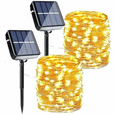 8-Function Solar Copper Wire LED String Lights for Outdoor Use