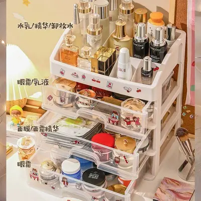 Kosmetik-Aufbewahrungsbox, Desktop-Kosmetik-Aufbewahrungsbox, Schublade, Kunststoff-Lageerregal, groß, transparent, Schminktisch, Schmuckorganizer