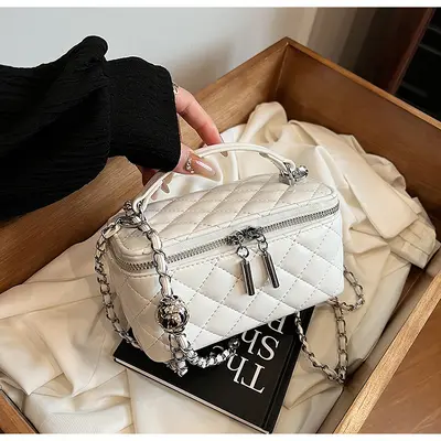 Women's Small Square Handbag, Box Style with Chain Strap, Crossbody - 7