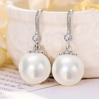 925 sterling silver women's earrings, pearl, versatile - 2