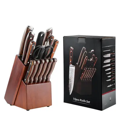 15-piece chef's knife set with wood handle - 6