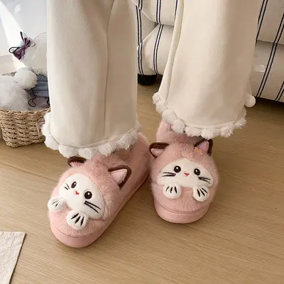 Cute Cat Plush Women's Slippers, Winter, Soft Sole - 8