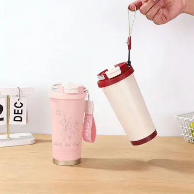 Edelstahl-Thermobecher 316 mit Streifen, Tragegriff und Temperaturanzeige - 5