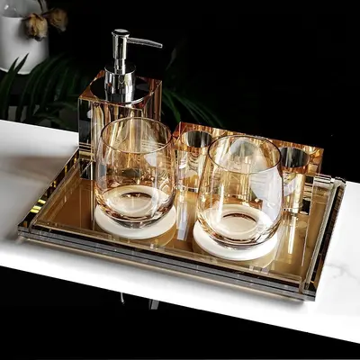 Diamond Design Toothbrush Holder Bathroom Storage Set - 4