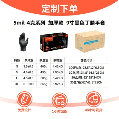 Wholesale Thickened Acid- and Alkali-Resistant Food-Grade Black Nitrile Gloves English Oil-Resistant Wear-Resistant Disposable Nitrile Gloves