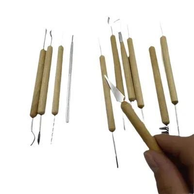 8-Piece Clay Sculpting and Pottery Carving Tool Set with Wooden Handles