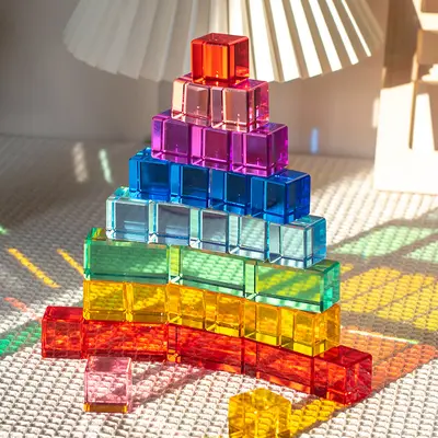Acrylic high transparency building blocks cubic rainbow building blocks children's educational toys creative light-transmitting gemstone building blocks toys