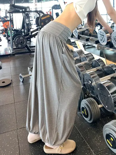 灰色瑜伽运动裤女夏季2026新款高腰宽松显瘦小个子薄款冰丝束脚裤