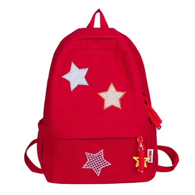 Corduroy Large Capacity Backpack School Bag - 5