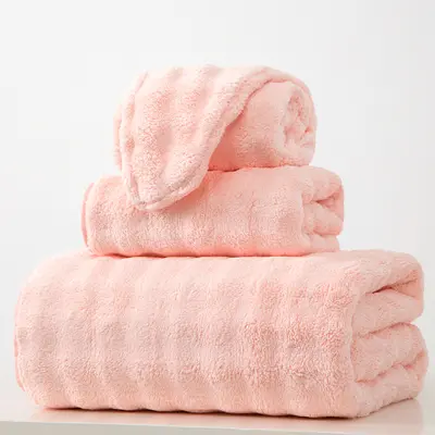 Mercan polar 3 parçalı banyo havlusu seti, süper büyük boy - 7