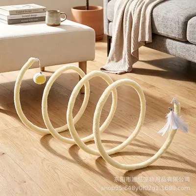 Foldable Plush Cat Tunnel with Feather Mouse Toy - 8