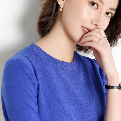 Women's Loose Round Neck Long Sleeve Knit Sweater, Plus Size - 11