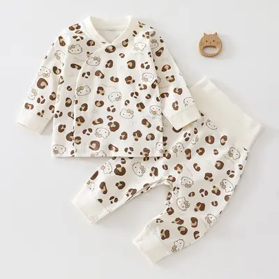 Pure Cotton Seamless Baby Set, Side Button, High-Waist Belly Protection, Two-Piece - 7