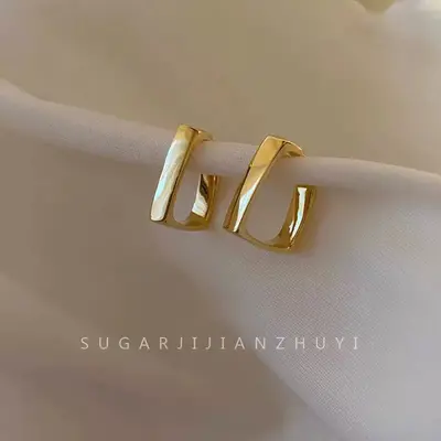 Kadınlar için 925 ayar gümüş iğneli retro geometrik metal küpeler, niş şık üst düzey küpeler, popüler çok yönlü küpeler toptan - 8