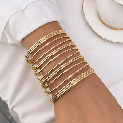 Im europäischen und amerikanischen Internet berühmter übertriebener breiter glänzender Armreif im böhmischen Stil mehrschichtiges Legierungsarmband Damenhandschmuck - 12