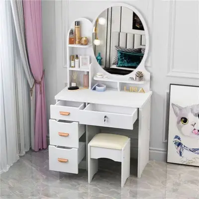 Modern Minimalist Makeup Vanity Table with Drawers and Storage Cabinet for Small Apartment
