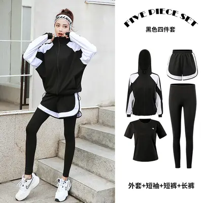 秋冬新款运动服套装女连帽衫大码五件套亚马逊跨境外贸瑜伽健身服 - 7