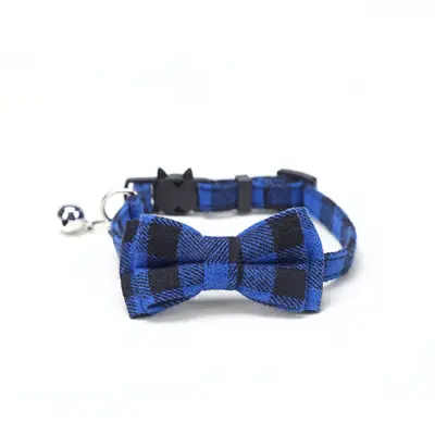British plaid bow-tie pet collar with bell and patch - 9