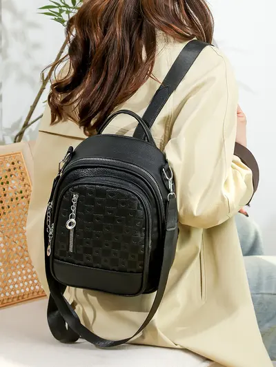 Soft PU Leather Women's Backpack, Minimalist Casual Commuter School Bag - 3