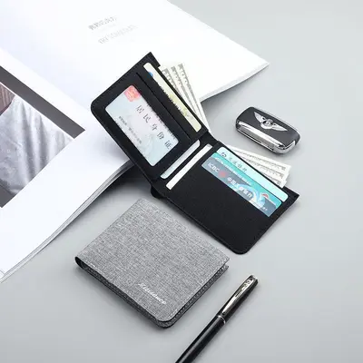 Men's Ultra-Thin Canvas Short Wallet with Driver's License Slot - 4