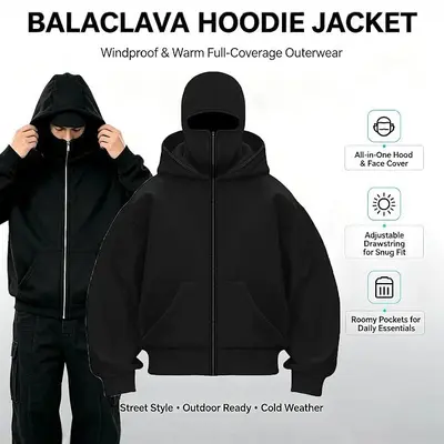 Men's Double-Hood Zip Hoodie Jacket, Autumn