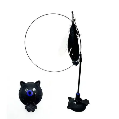 Katzen-Angelspielzeug mit Saugnapf, bunte Federn, Drahtstab - 6