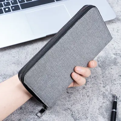 Men's Long Zipper Canvas Wallet, Large Capacity, Multi-Card Slots - 8