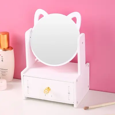 Drawer makeup mirror storage box, extra-large round mirror - 9